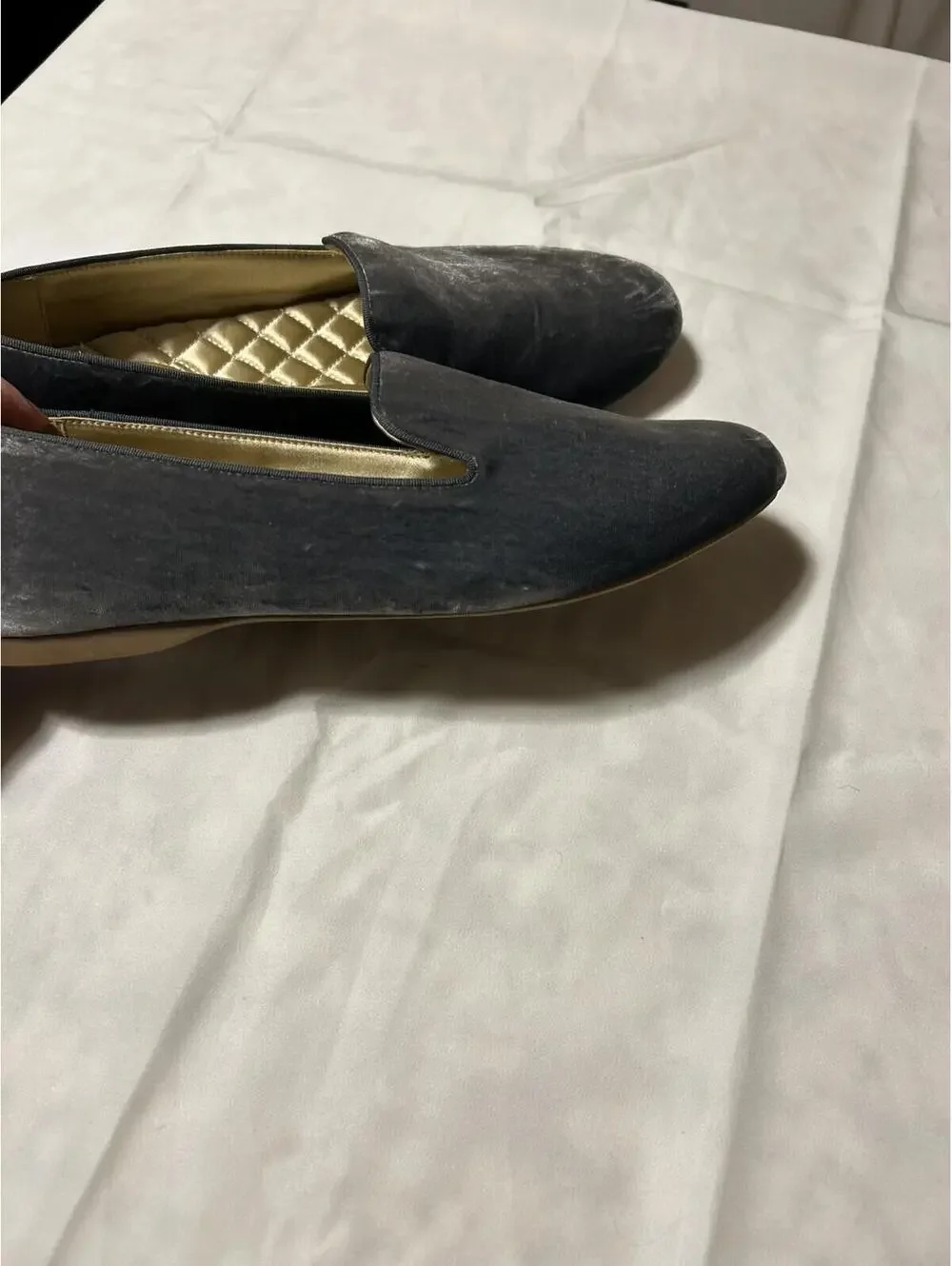 Birdies Sz 10 The Starling Charcoal Velvet Slip On Loafers Slippers Quilted